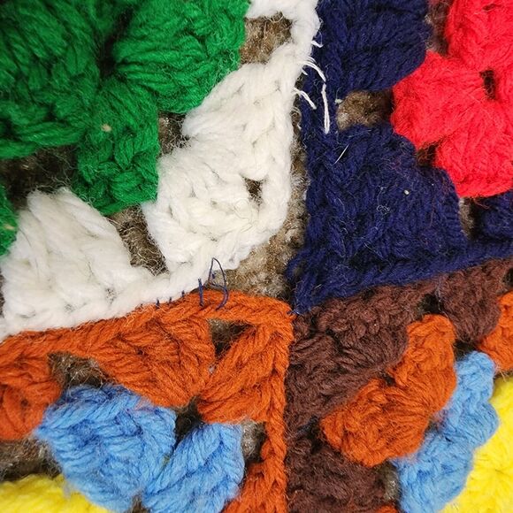 Vtg Crochet 3 x 3 ft Afghan Blanket Lap Throw Granny Squares BRIGHT multicolor - Picture 8 of 8